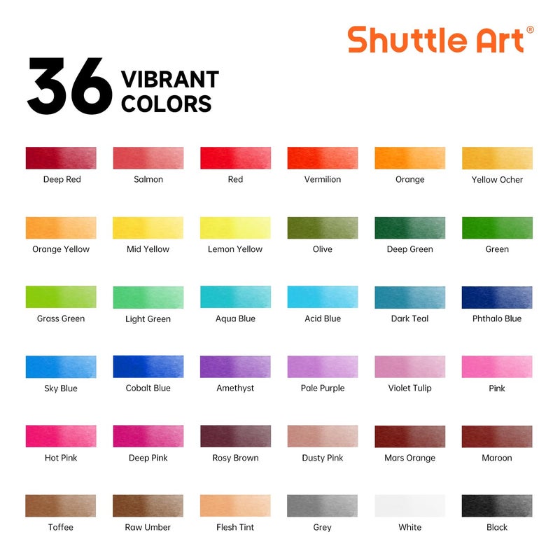 Shuttle Art Watercolor Paint Set, 36 Colors Watercolor Paint in Tubes (12ml Each) with 3 Brushes, Rich Pigment, Easy to Blend, Perfect for Kids, Artists, Beginners, Students - Image 3